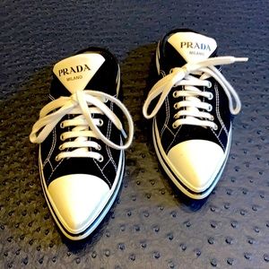 PRADA pointed toe canvas mules size 38 (8 US)